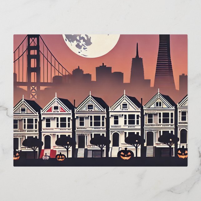 Postal Festiva Con Relieve Metalizado Damas pintadas de San Francisco (Anverso)