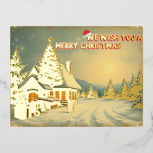 Postal Festiva Con Relieve Metalizado Deseamos una feliz navidad - O12