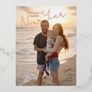 Postal Festiva Con Relieve Metalizado Deseándote un Hermoso Año Nuevo Foto