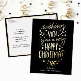 Postal Festiva Con Relieve Metalizado Desearte Feliz Navidad Negra Script Business