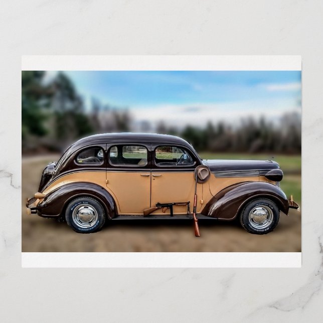 Postal Festiva Con Relieve Metalizado Desoto 1937 (Anverso)