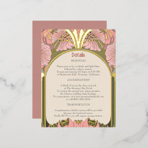 Detalle de boda dorado verde rosa Art Nouveau vint