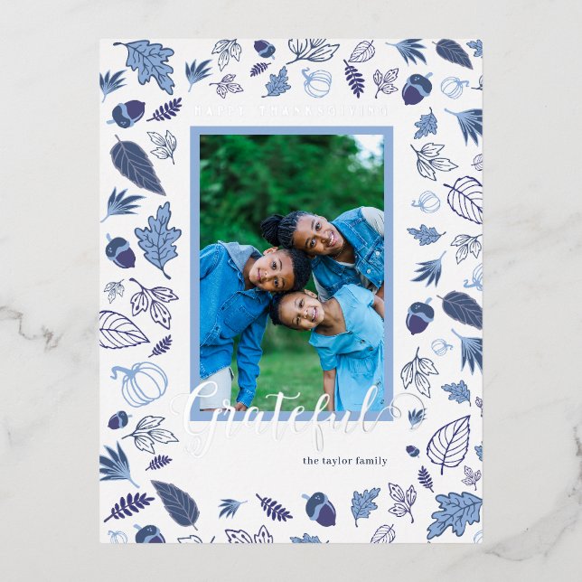 Postal Festiva Con Relieve Metalizado Día de Acción de Gracias (Anverso)