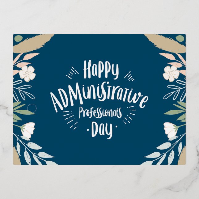 Postal Festiva Con Relieve Metalizado Día de los Profesionales Administrativos (Anverso)