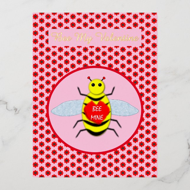 Postal Festiva Con Relieve Metalizado Día de San Valentín Cute Bee Personalizado (Anverso)