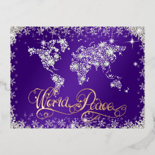 Postal Festiva Con Relieve Metalizado Diamantes de Paz Mundial Morados