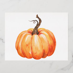 Postal Festiva Con Relieve Metalizado Diseño de la serie de calabazas de Acción de Graci