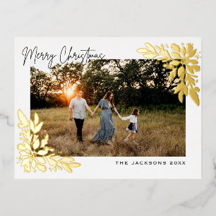 Postal Festiva Con Relieve Metalizado Diseño de Nochebuena con Flor de Pascua