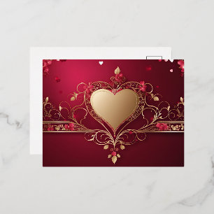 Postal Festiva Con Relieve Metalizado Diseño de San Valentín