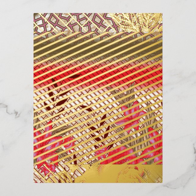 Postal Festiva Con Relieve Metalizado Diseño de tejidos intrincados con motivos florales (Anverso)