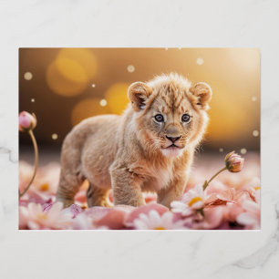 Postal Festiva Con Relieve Metalizado Diversión animal de león tamaño Minimiza Fantasía