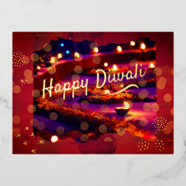 Postal Festiva Con Relieve Metalizado Diwali indio