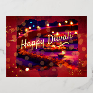Postal Festiva Con Relieve Metalizado Diwali indio