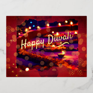 Postal Festiva Con Relieve Metalizado Diwali indio
