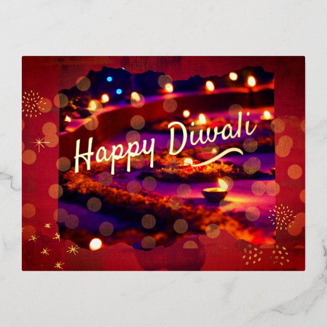 Postal Festiva Con Relieve Metalizado Diwali indio (Anverso)