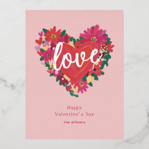 Postal Festiva Con Relieve Metalizado Donde el amor crece San Valentín personalizado
