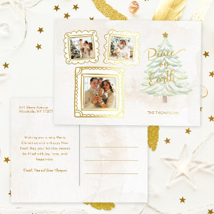 Postal Festiva Con Relieve Metalizado Doodle de oro divertido para la paz en la Tierra 3