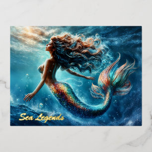 Postal Festiva Con Relieve Metalizado Dreamy océano sirena chica criatura fantasía