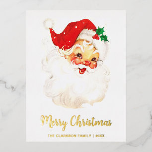 Postal Festiva Con Relieve Metalizado Dulce Santa Claus Vintage Navidad