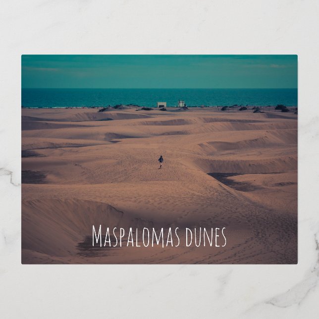 Postal Festiva Con Relieve Metalizado Dunas de Maspalomas, Islas Canarias (Anverso)