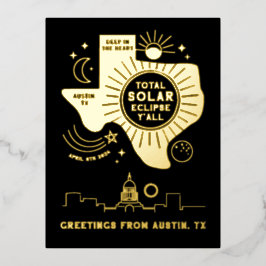 Postal Festiva Con Relieve Metalizado Eclipse solar total Relieve metalizado dorado Aust