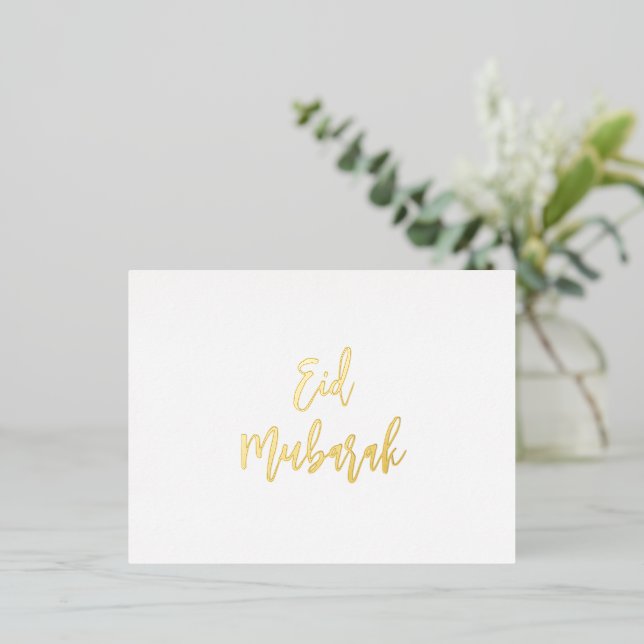 Postal Festiva Con Relieve Metalizado Eid Mubarak Simple Gold (Anverso de pie)