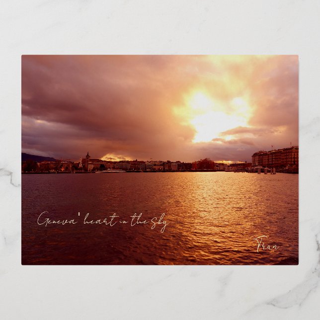 Postal Festiva Con Relieve Metalizado El corazón de Ginebra (Anverso)