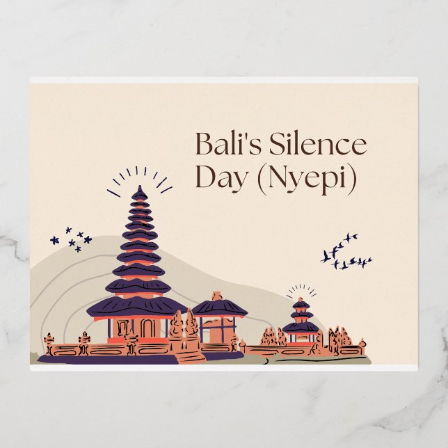 Postal Festiva Con Relieve Metalizado El Día del Silencio en Bali (Anverso)