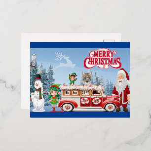 Postal Festiva Con Relieve Metalizado : El Expreso de Menta de Santa