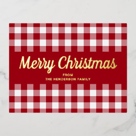 Postal Festiva Con Relieve Metalizado El oro de los Navidades de Gingham rojo clásico