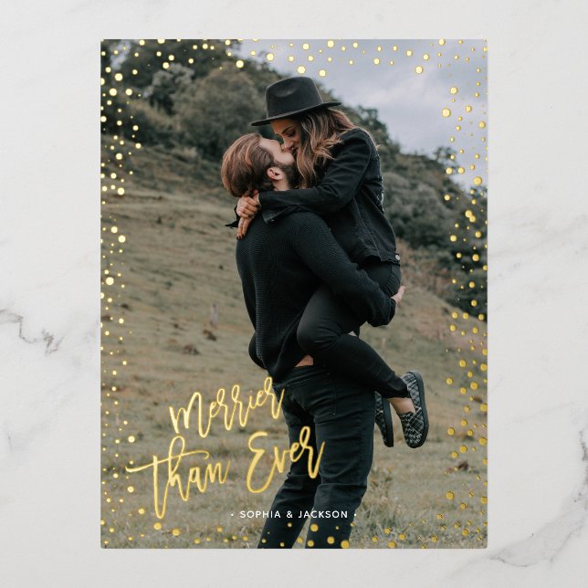 Postal Festiva Con Relieve Metalizado El oro se pone más feliz que nunca (Anverso)