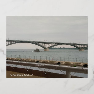 Postal Festiva Con Relieve Metalizado El Puente de la Paz en Buffalo, NY