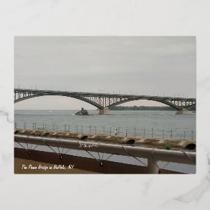 Postal Festiva Con Relieve Metalizado El Puente de la Paz en Buffalo, NY