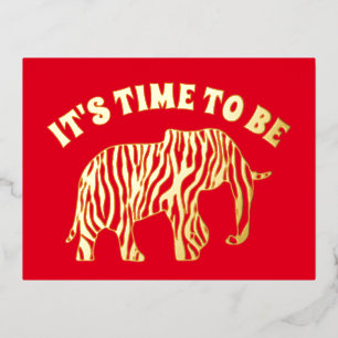 Postal Festiva Con Relieve Metalizado Elefante con franjas de cebra