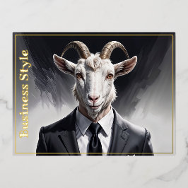 Postal Festiva Con Relieve Metalizado Elegant goat gentleman in formal portrait scene