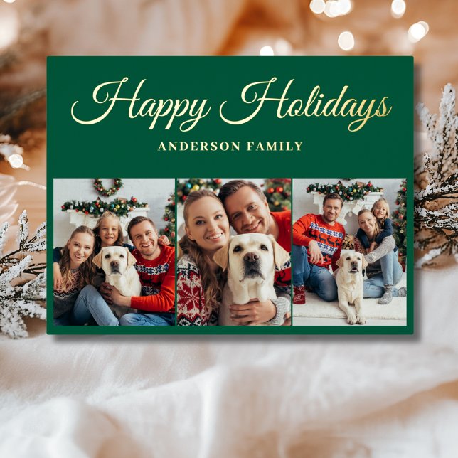 Postal Festiva Con Relieve Metalizado Elegante 3 Navidades Collage de fotos Gold (Subido por el creador)