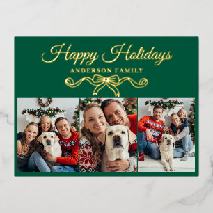 Postal Festiva Con Relieve Metalizado Elegante 3 Navidades de Collage de fotos Relieve m