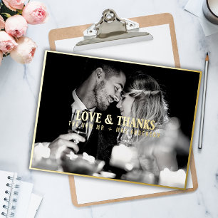 Postal Festiva Con Relieve Metalizado Elegante Amor y Gracias Boda Foto Gracias