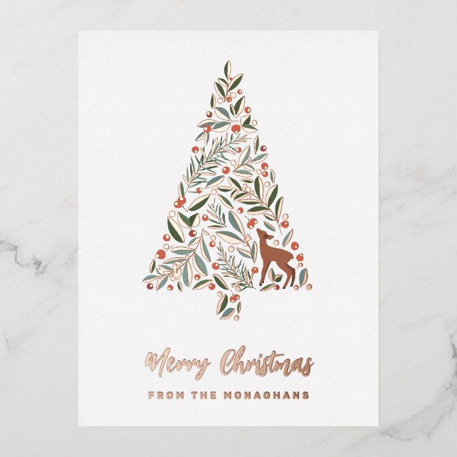Postal Festiva Con Relieve Metalizado Elegante árbol de navidad de follaje | Pequeño cie (Anverso)
