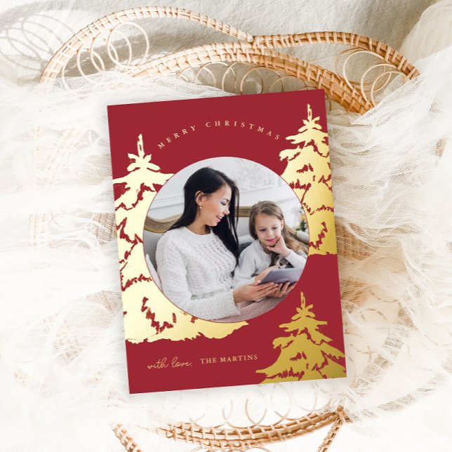 Postal Festiva Con Relieve Metalizado Elegante Árbol de Navidad Rojo Dos Fiestas de Foto (Subido por el creador)