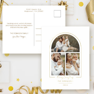 Postal Festiva Con Relieve Metalizado Elegante Arco Mínimo De Línea De Oro 3-Foto