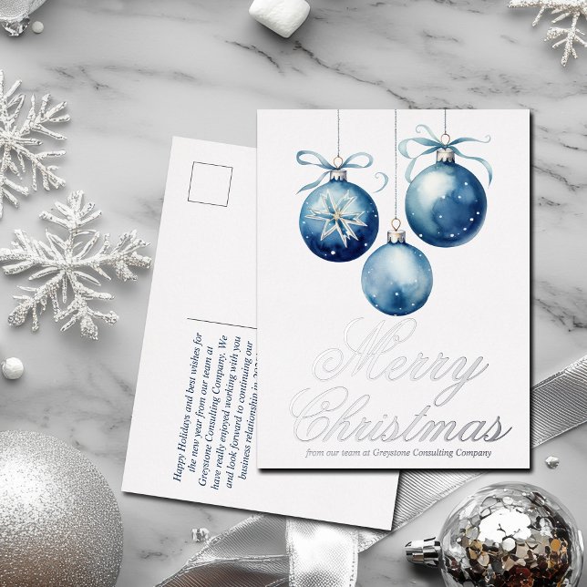 Postal Festiva Con Relieve Metalizado Elegante Blue Merry Christmas Business Silver (Subido por el creador)