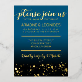 Postal Festiva Con Relieve Metalizado Elegante Boda azul oceánico Peach Un Capítulo Nuev