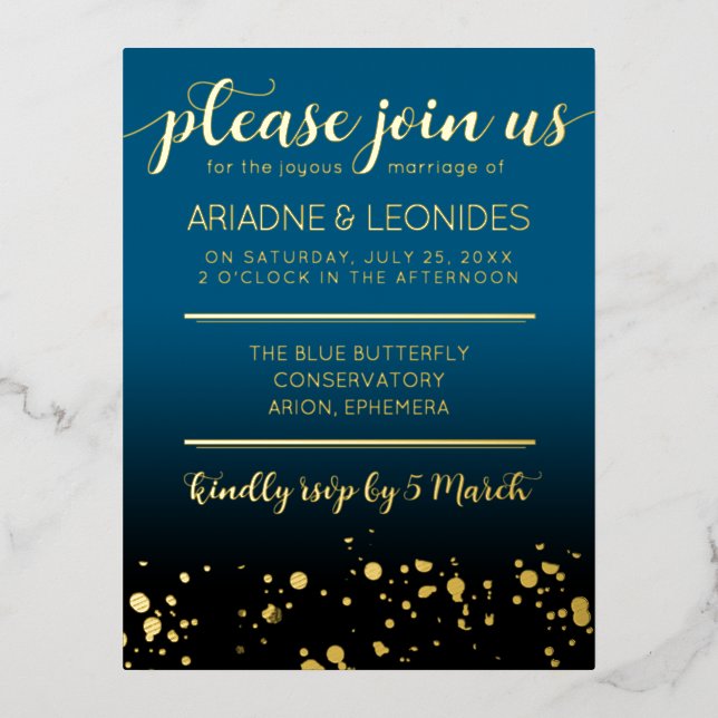 Postal Festiva Con Relieve Metalizado Elegante Boda azul oceánico Peach Un Capítulo Nuev (Anverso)