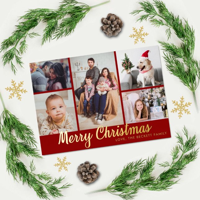 Postal Festiva Con Relieve Metalizado Elegante Feliz Navidad 5 Collage de fotos Real (Subido por el creador)