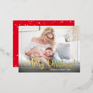 Postal Festiva Con Relieve Metalizado Elegante Feliz Navidad, Foto, Nombre y Mensaje