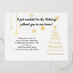 Postal Festiva Con Relieve Metalizado Elegante Fiesta de Navidades de Oro y Ornamentos