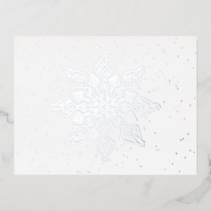 Postal Festiva Con Relieve Metalizado Elegante Flake De Nieve Real
