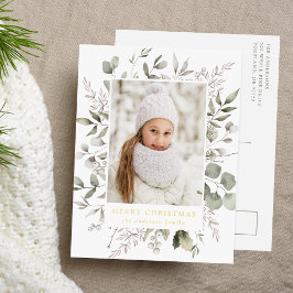 Postal Festiva Con Relieve Metalizado Elegante Foliage de Invierno y foto de Snowberries