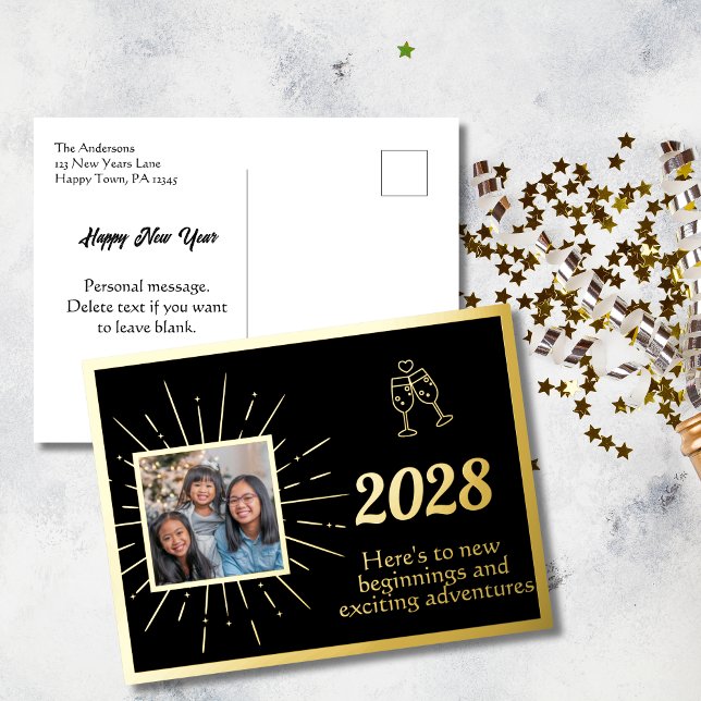 Postal Festiva Con Relieve Metalizado Elegante foto de Año Nuevo negro (Subido por el creador)